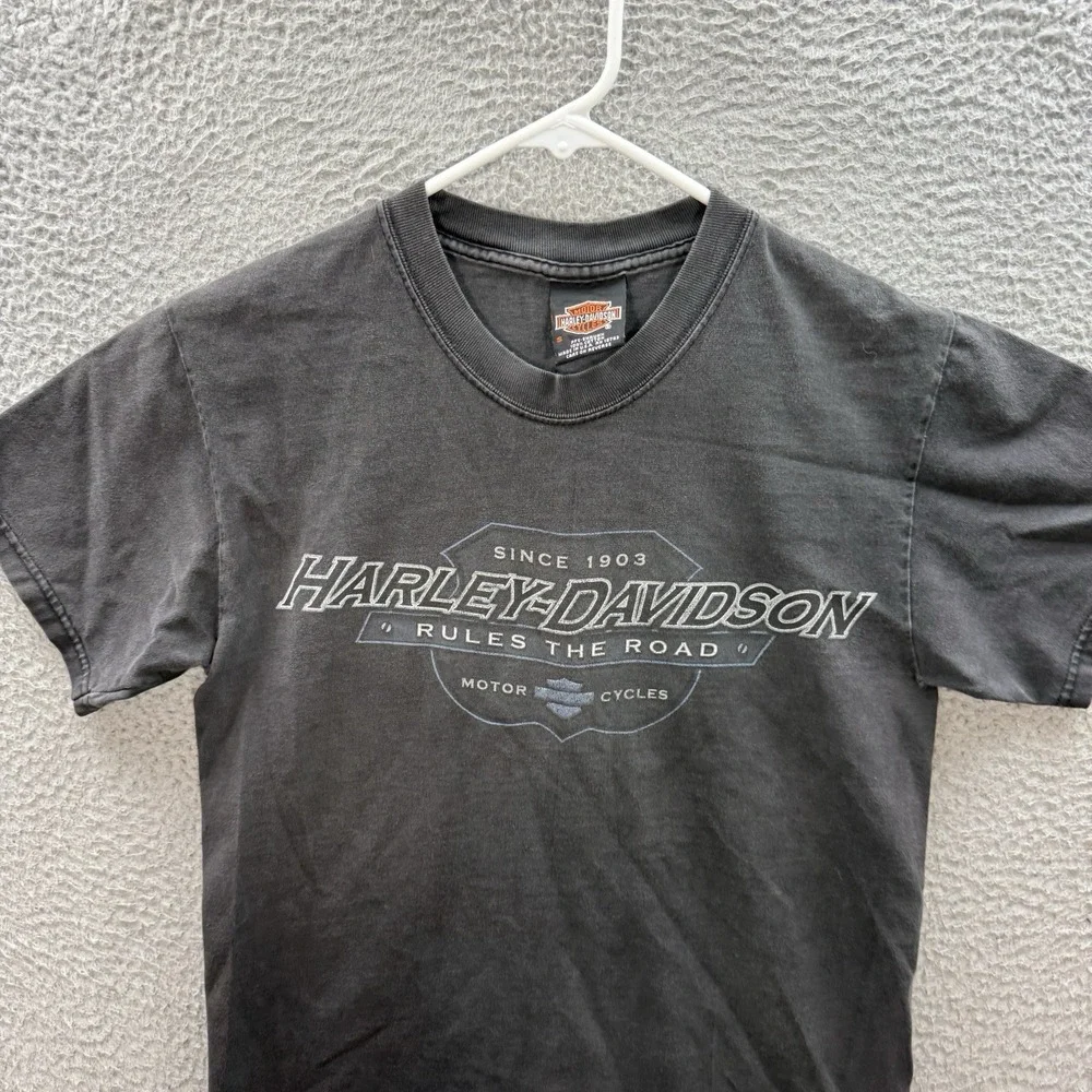 Vintage Harley Davidson Shirt Adult Small Black Biker Grunge Nature Faded USA - Picture 9 of 11